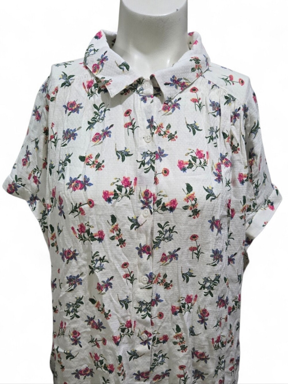 Lucky Brand White Floral Button-Front Shirt with Pink & Purple Blooms